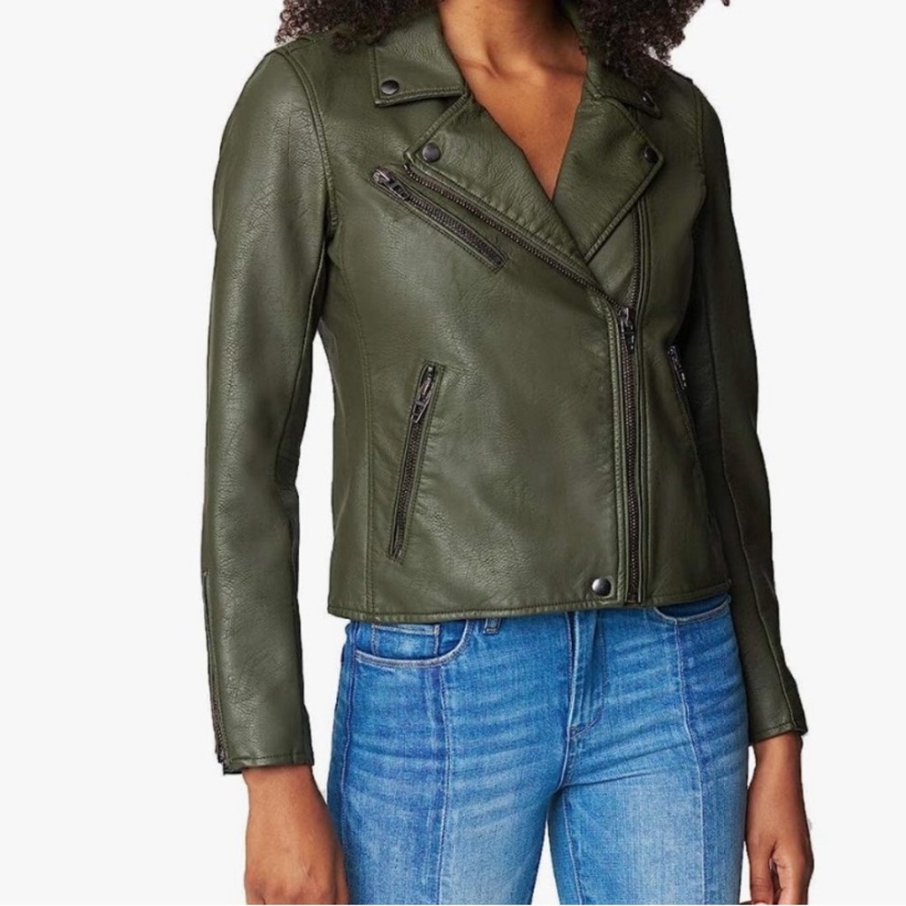 Anthropologie Green faux leather motorcycle jacket